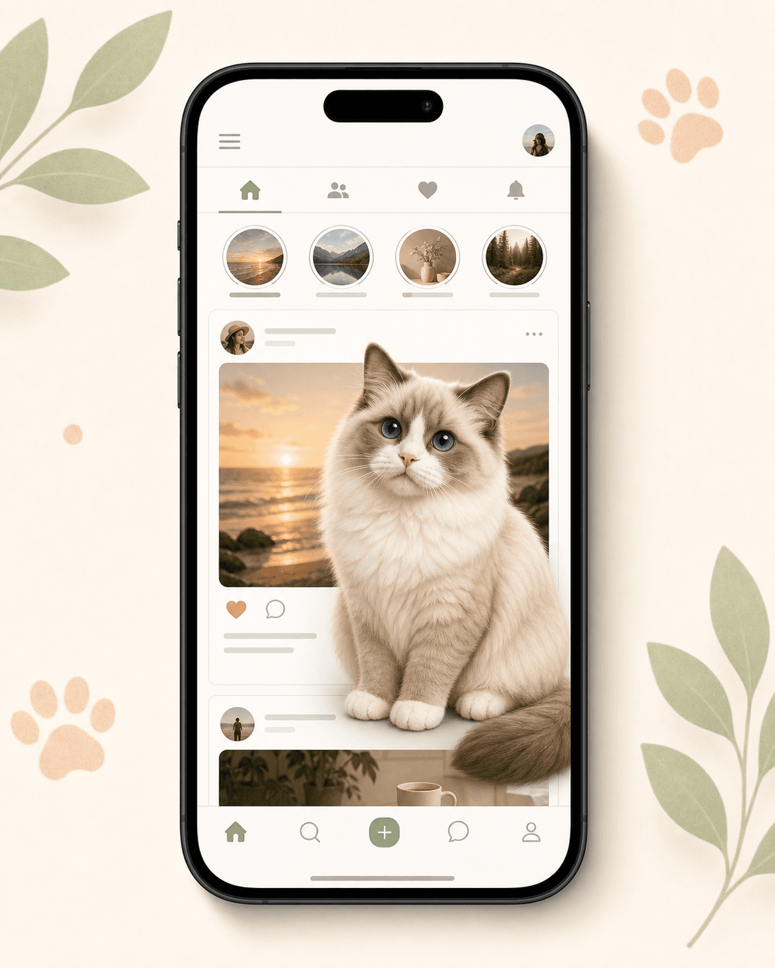 Social feed with a Ragdoll cat overlay